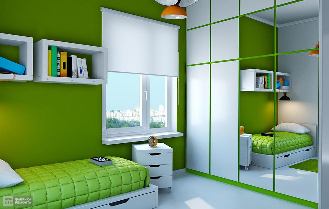 Зеленая комната, яркий интерьер